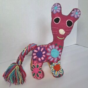 Kitty Cat Animal Plush Mexico‎ Felt Handcrafted Artisan Floral Rococo Technique